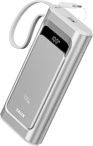TALIX Linxt Power Bank, 100W 10000mAh Portable Charger with Built-in USB-C Cable, 3-Port Fast Charging Battery Pack for iPhone 17/16 Series, iPad, Samsung, Laptop, Switch, Flight-Approved for Travel