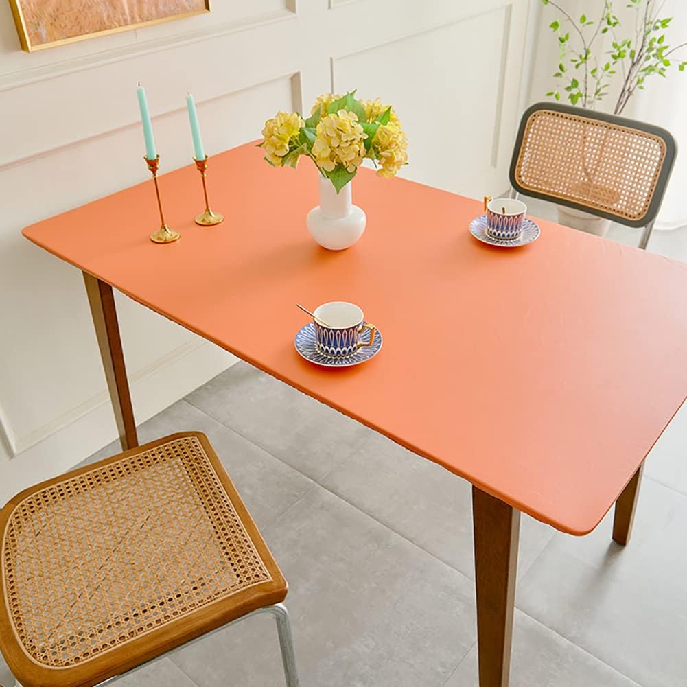Waterproof Tablecloth Elastic Edged Tablecloth Wipeable Table Cloth Table Cover for Outdoor, Patio, Kitchen and Dining Room 31" x 54" Inch Orange