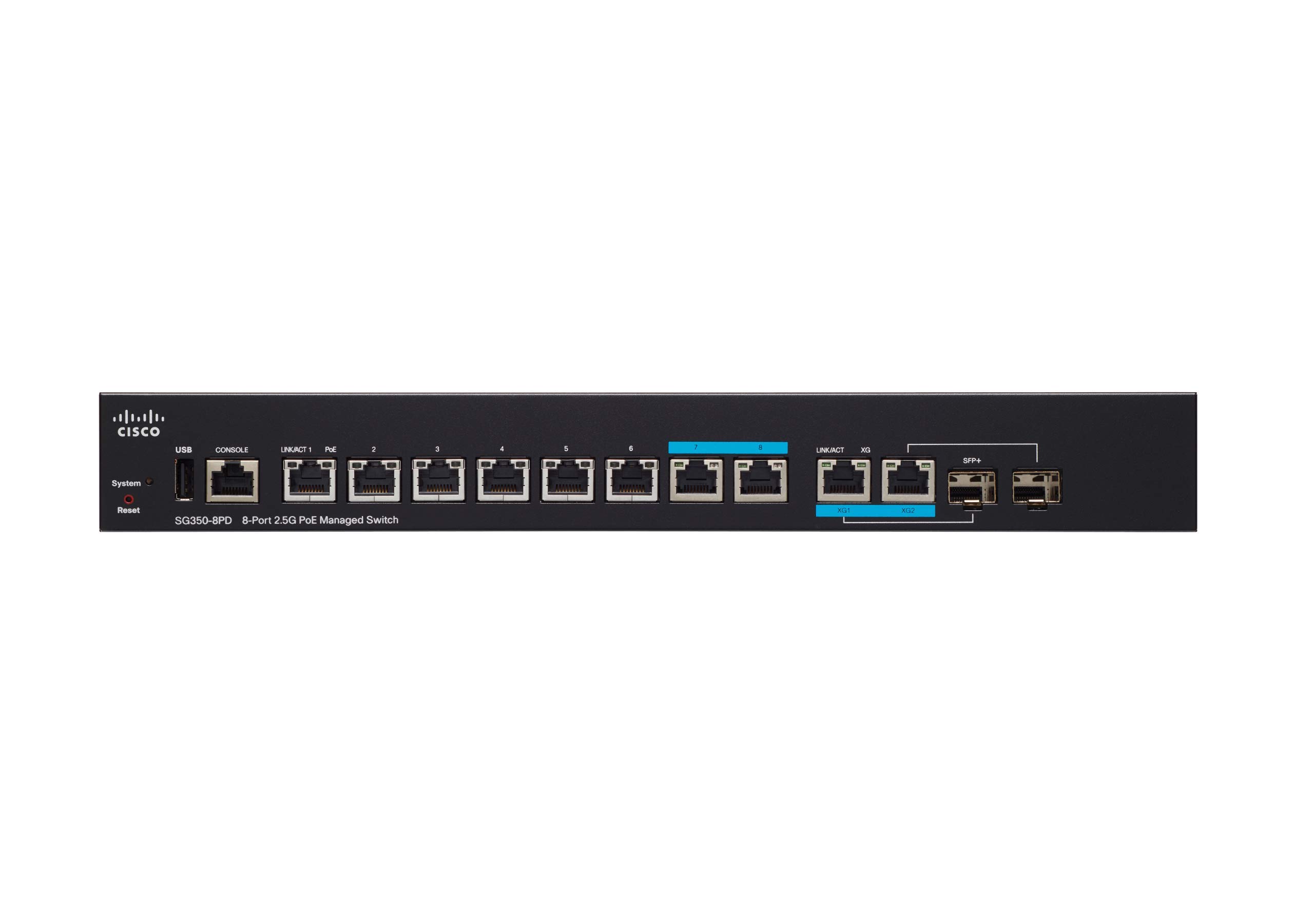 Switch gestito Cisco SG350-8PD con 6 porte Gigabit Ethernet più 2 porte 2.5 G multigigabit più 2 porte 2.5 G/SFP combinate e PoE di 124 W, protezione a vita limitata (SG350-8PD-K9-EU)
