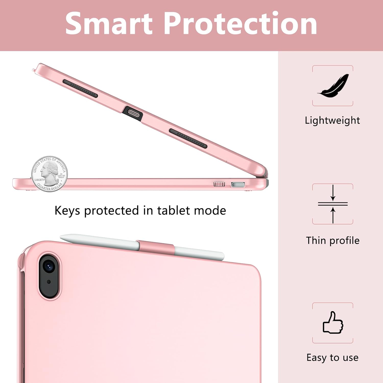 TQQ Touch for iPad (A16) 11th Generation Case with Keyboard (11", 2025) & 10th Gen (10.9", 2022) - 360° Rotatable, Thin & Light, Multi-Touch Trackpad for iPad (A16) 11th/10th Gen (Pink) - Image 3