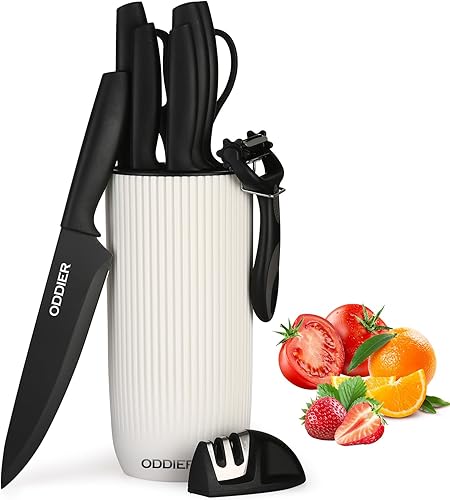 Juego de cuchillos de cocina de 10 piezas con bloque y afilador, juego de cuchillos de acero inoxidable antioxidante para cocina, juego universal de