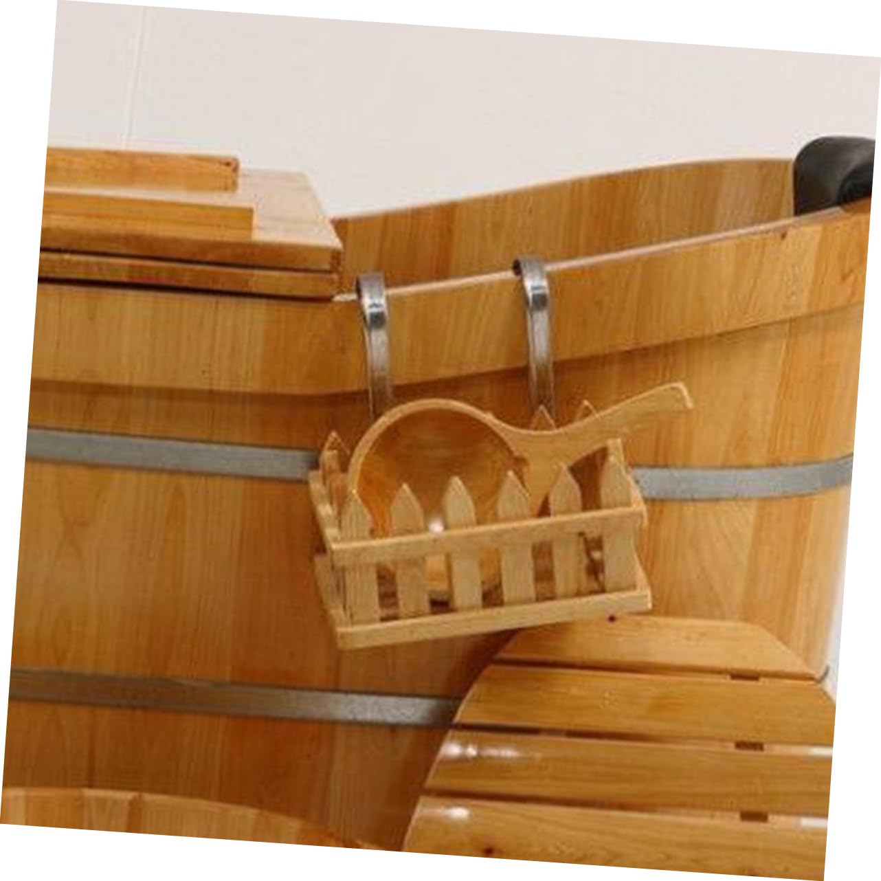 ABOOFAN Creative Wooden Hanging Basket Multiuse Over the Bathtub Storage for Shower Essentials and Design for Organizing Bathing Accessories