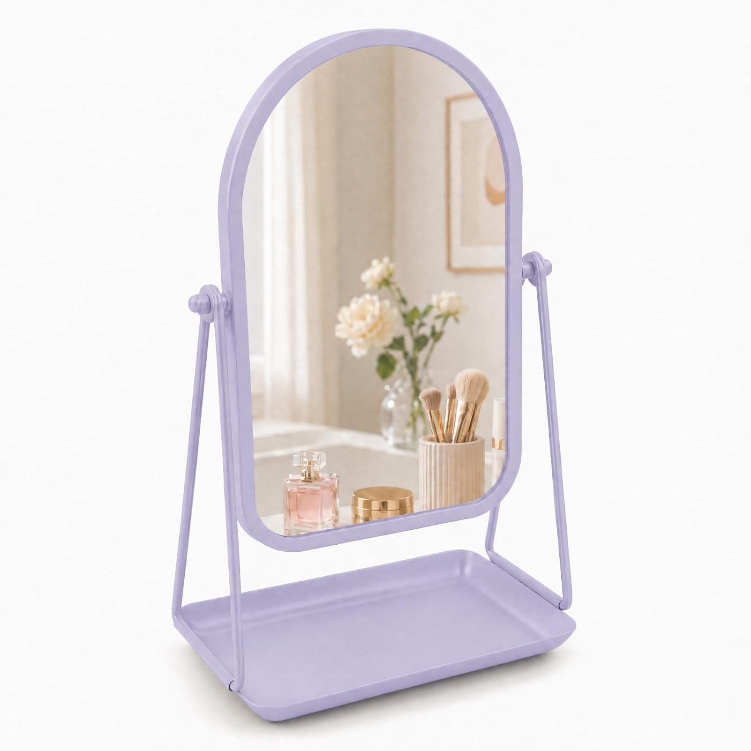 Desk Mirror with Storage Tray Tabletop Makeup Mirror