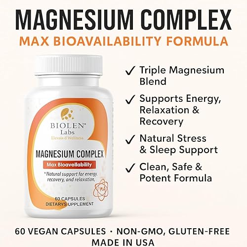 Miniatura 4 de Complejo de magnesio, fórmula máxima de biodisponibilidad para energía, recuperación, relajación, 60 cápsulas veganas, sin OMG, sin gluten