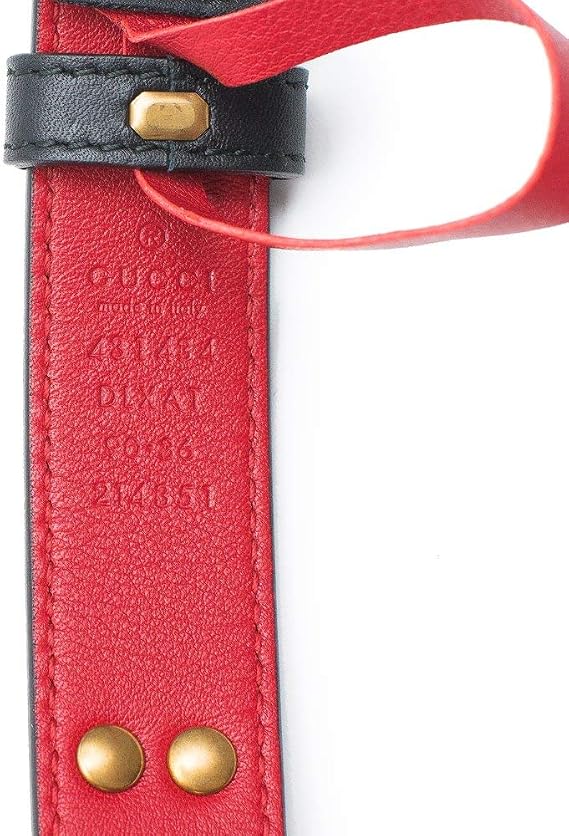Gucci Studded leather belt metal bow hibiscus red black Belt Moon Pearl Italy New