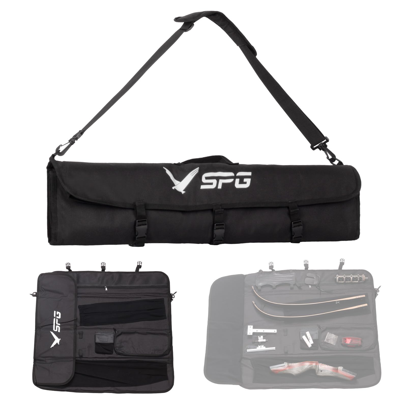 SPG Takedown Recurve Bow Case - Double Layer Recurve Bow Bag to Storage Bow and Arrow, Portable Recurve Case Outdoor Archery Bag Soft for Adult and Youth Takedown Bow (Black-Type C)