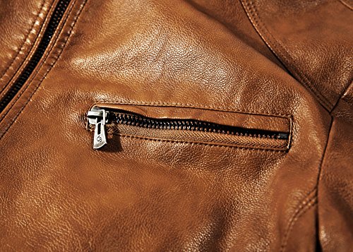 Image of WULFUL Men's Stand Collar Leather Jacket Motorcycle Lightweight Faux Leather Outwear
