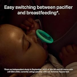 Tommee Tippee Breast-Like Night Newborn Pacifier, 0-6 Months, Breast-Like Baglet, BPA-Free Binkies, Glow in The Dark Technology, Orange/Blue, Pack of 4