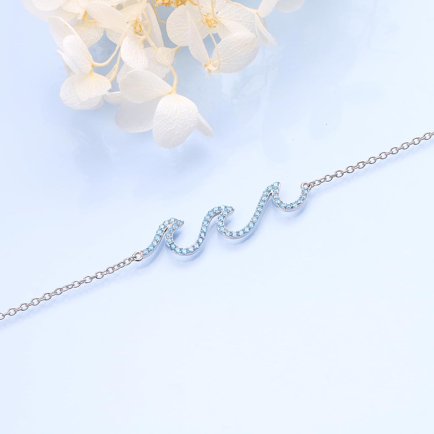 Wave Anklet for Women S925 Sterling Silver Adjustable Starfish Layered Ocean Beach Sea Ankle Foot Bracelet - Image 3