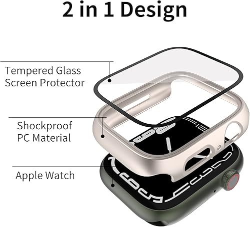 Miniatura 3 de Funda rígida de policarbonato compatible con Apple Watch Series 7/8/9 de 1.772 pulgadas, carcasa protectora completa con protector de pantalla