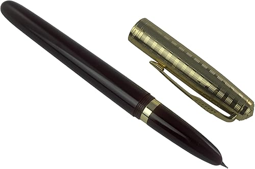 Miniatura 3 de Jinhao 86 - Pluma estilográfica, cuerpo acrílico rojo vino, tapa de metal a cuadros dorados, extrafina con convertidor de tinta