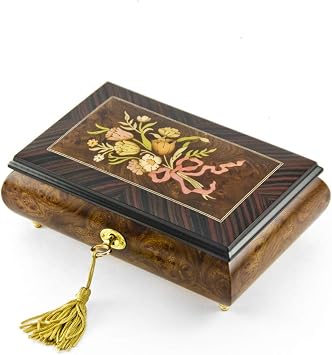 Classic Music Box Features Nostalgic Design of A Floral Bouquet Tied with Pink Ribbon - Many Songs to Choose - Swan Lake