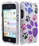 Electromaster Colorful Dog Paw Bling Rhinestone Diamond Snap-On Hard Sking Case for Apple Ipod Touch iTouch 4th Generation Gen 4g 4 8gb 32gb 64gb