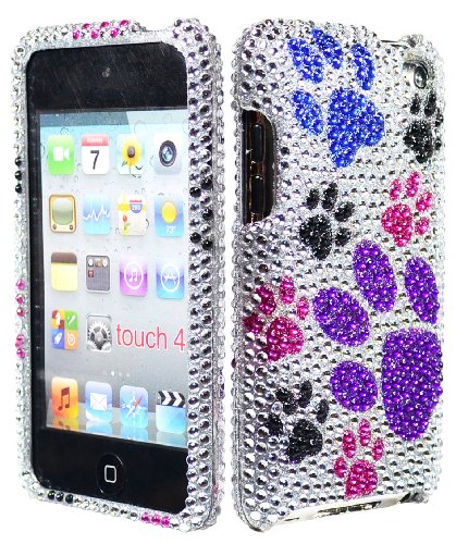 Electromaster Colorful Dog Paw Bling Rhinestone Diamond Snap-On Hard Sking Case for Apple Ipod Touch iTouch 4th Generation Gen 4g 4 8gb 32gb 64gb