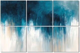 6 Pack Art Acoustic Panels Sound Absorbing Blue Cream Abstract Modern Teal Gradients White Hues Blended Edges Decorative Soundproof Wall Panels Self Adhesive for Recording Studios Office 72"x48"