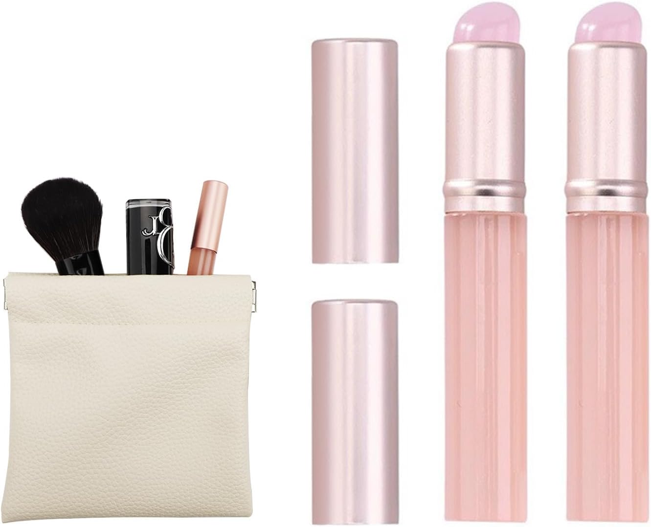Silicone Lip Brush 2-Pack, Professional Silicone Lipstick Applicator with Dust-Proof Lid & Leather Storage Bag, Reusable Lip Mask & Gloss Applicator for Lip Balm, Concealer & Nail (Pink)