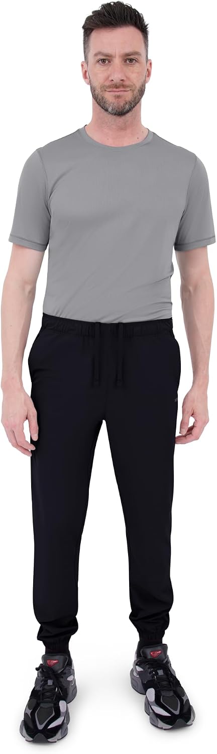 Skora Men's Woven Running Pants, Qwik Dry Stretch Jogger Sweatpants with Zipper Pockets, Activewear for Gym Training