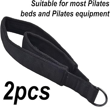 GLOBALHUT 2 Pack Pilates Double Loop Straps with D-Rings, Cotton Webbing Foot Straps for Reformer Workout, Home Gym Flexibility Training Equipment, Black