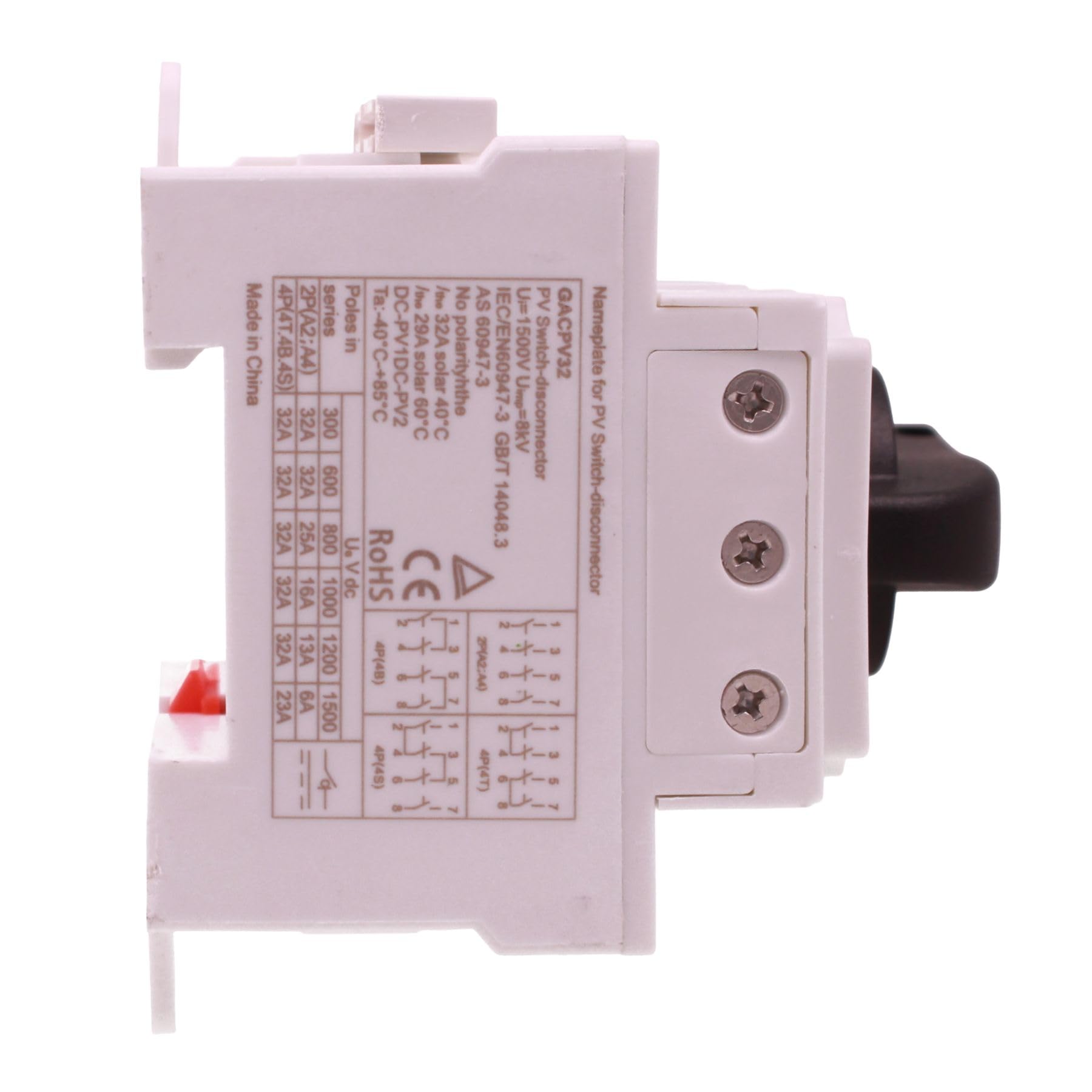 4 Pezzi Sezionatore DC Fotovoltaico 4 Poli 32A, 1500V DC, Interruttore Sezionatore Corrente Continua per Pannelli Solari, Larghezza 66mm, Manopola ON/OFF Bloccabile