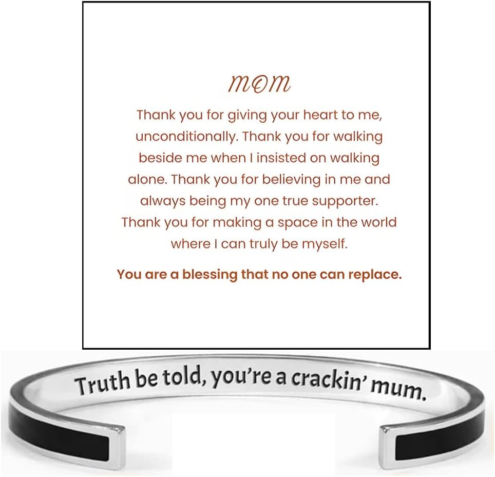 Truth Be Told You're A Crackin' Mum Color Color Bracelet, Stainless Steel With Hidden Message Engraved Cuff Bracelets To Mana Birthday Inspirational Gifts Jewelry