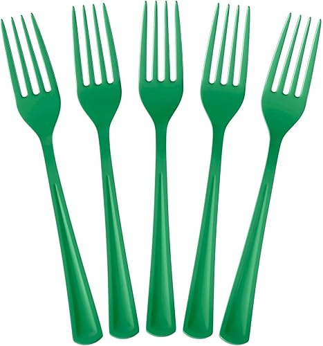 Exquisite Tenedores de plástico verde esmeralda, 50 piezas, tenedores verdes, utensilios desechables, juego de cubiertos de plástico resistente,