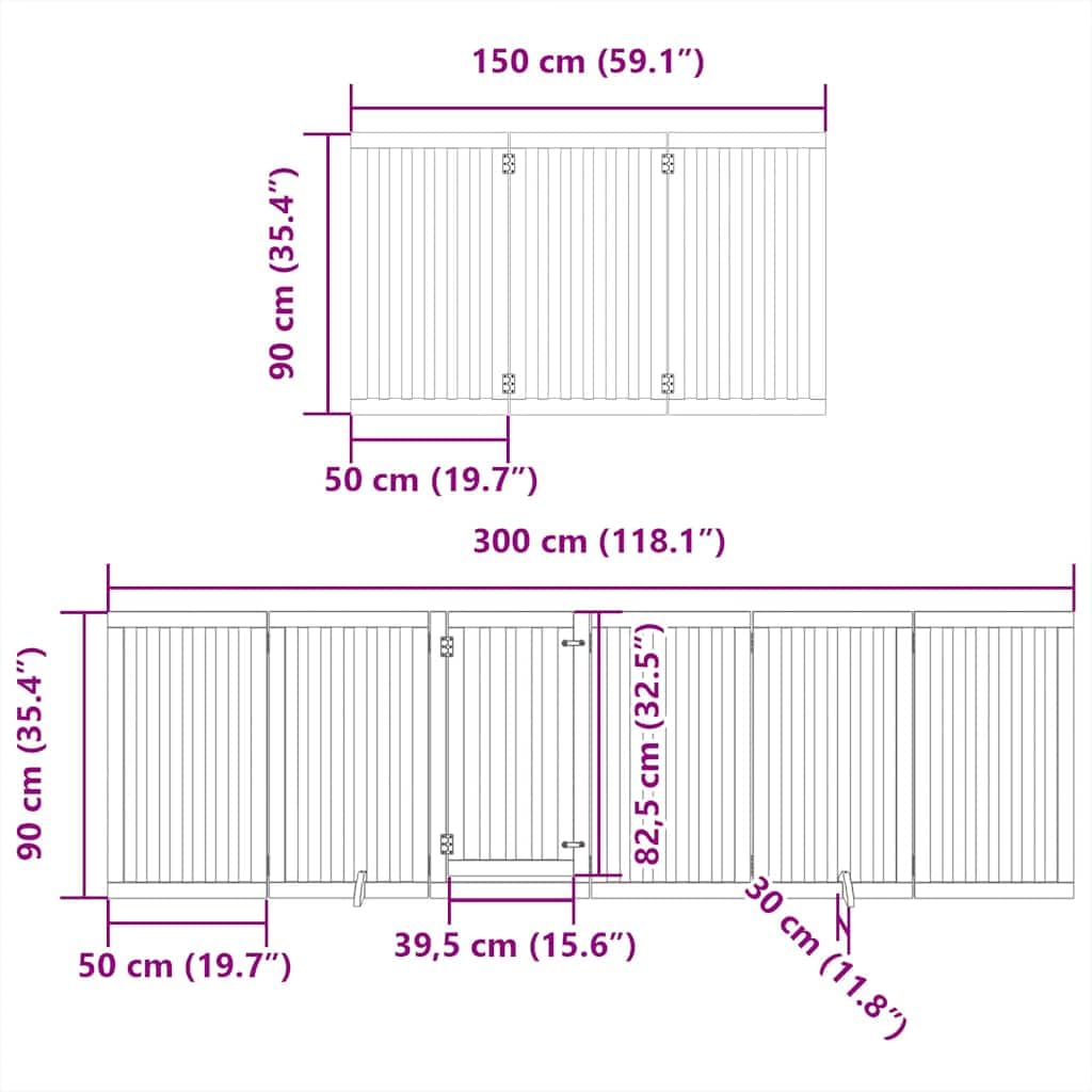 12-TLG. Puerta plegable para perros con puerta, color blanco, 600 cm, madera de álamo, independiente, plegable, protección de seguridad para perros y cachorros, interior y exterior, jardín