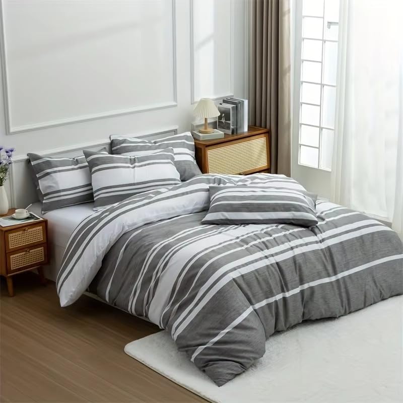 Housse de couette grise 240x220 en microfibre douce style ferme bohème