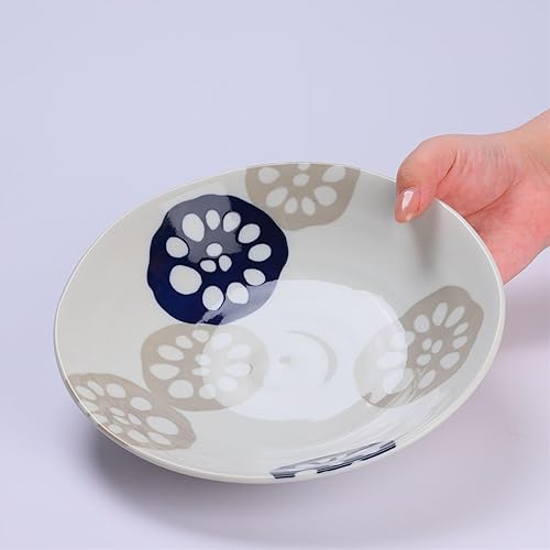 Miniatura 5 de Mino Ware Renkon - Juego de 2 cuencos ligeros poco profundos, cuencos para ensalada, cuencos de frutas, color azul, 9 pulgadas