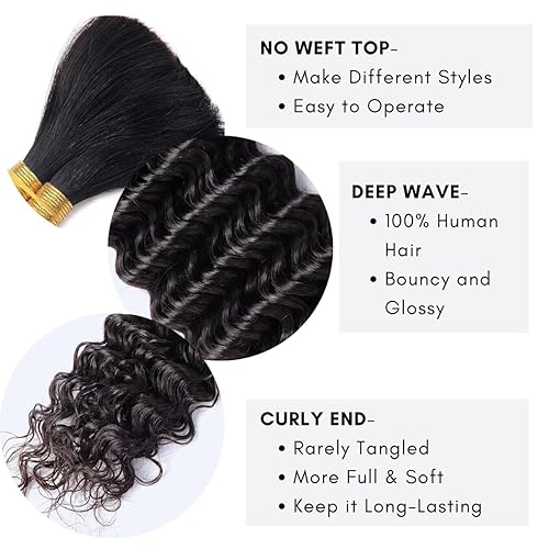 Miniatura 3 de Cabello humano trenzado para trenzas bohemias de 22 pulgadas, 1 paquete de 1.76 oz de ondulado profundo, cabello humano a granel para trenzar sin