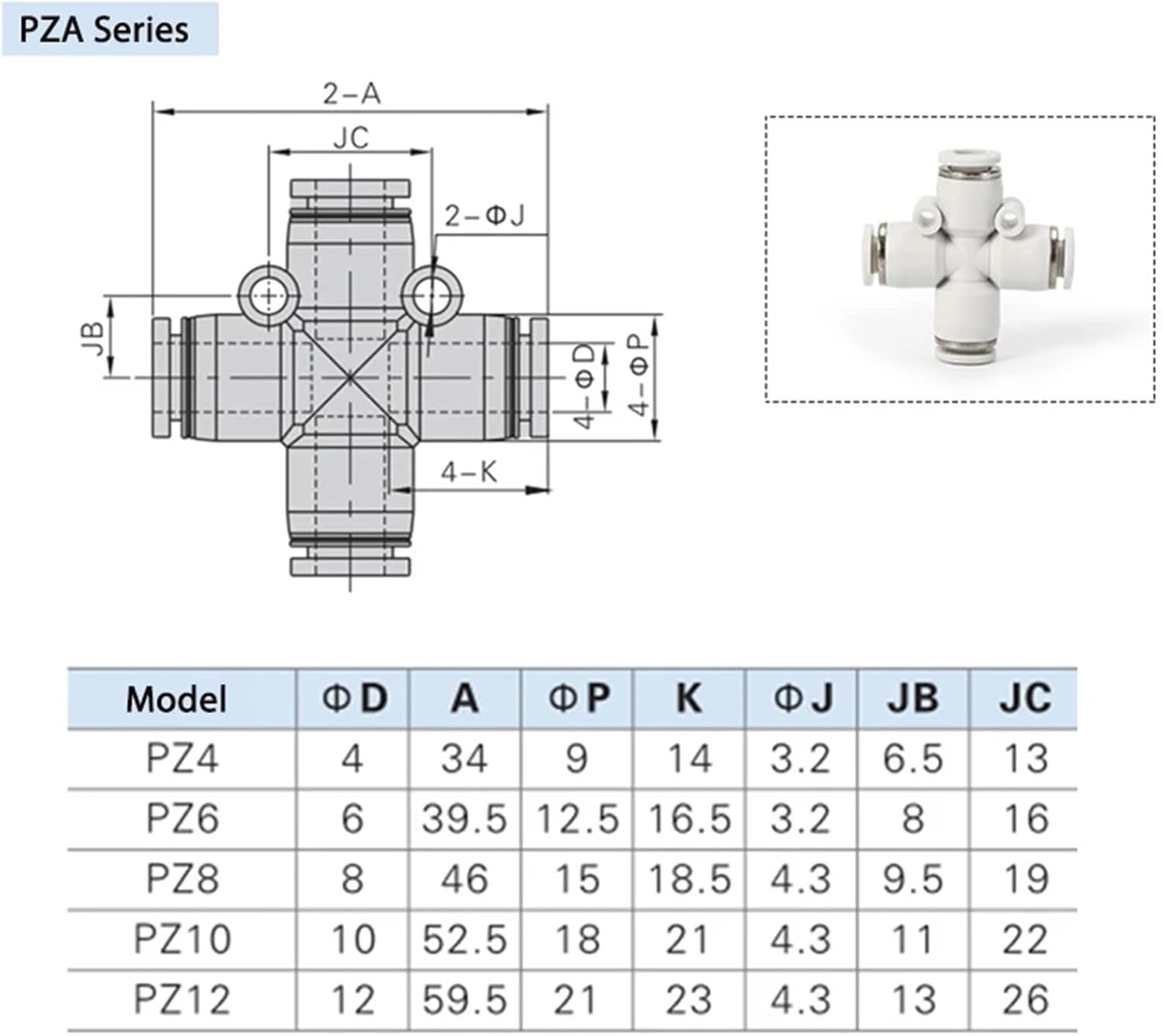 1pcs White PZA PK Pneumatic Connector Four-way Five-way Air Hose Quick Release Pneumatic Fitting Accessories(PK,Use 12mm hose)