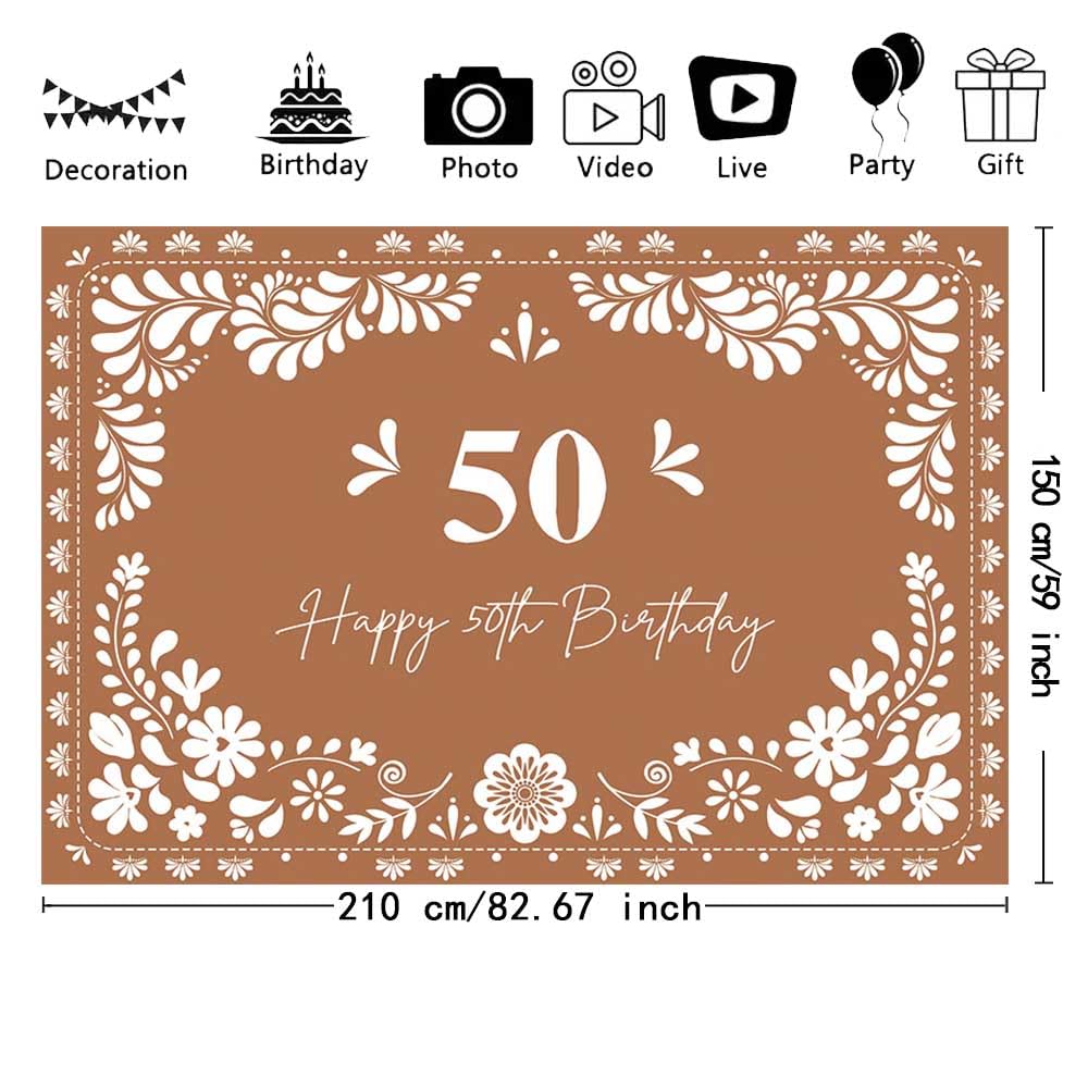 Condition photo showing New/Like New for mehofond 7x5ft mexican happy 50th birthday backdrop, mexican theme 50th birthday photography background, bday party decorations banner photo booth supplies