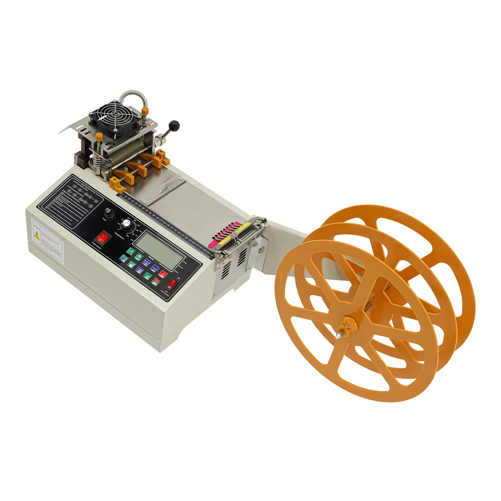 Máquina de corte de cinta caliente y fría, 400 W, máquina de corte automático de cintas, aproximadamente 110 unidades/min, cortador para cintas trenzadas, cintas de nailon con pantalla LCD, 0-450 ℃