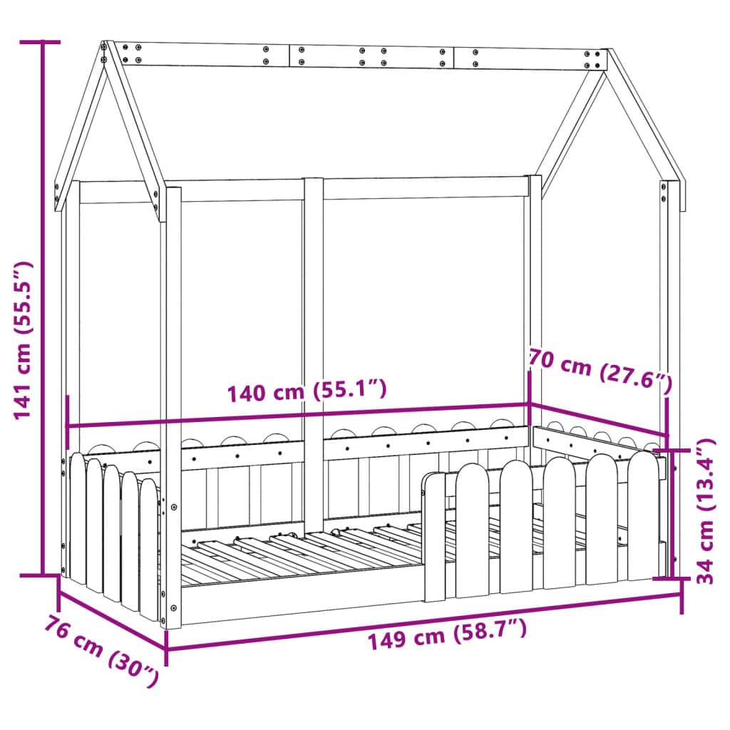 Hothingwell Bettgestell für Kinder, Hausform, Holz, 70 x 140 cm | Massives Kiefernholz, robuste Seitenbarrieren, bodentiefes Design, offenes Dach für Heimwerker, Lattenrost inklusive