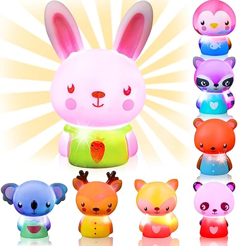 Miniatura 1 de Juguetes de baño, 8 piezas de juguetes flotantes de animales lindos para bebé pequeño, luz intermitente que cambia de color en el agua, baño, ducha,