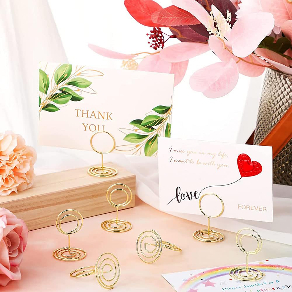 RHQFDM 20 Piece Round Gold Name Cards Holder,Place Card Holder,Wedding Gold Card Holder,Mini MetalTable Number Holder,Table Number Holders for Restaurants,Weddings and Parties - Image 2