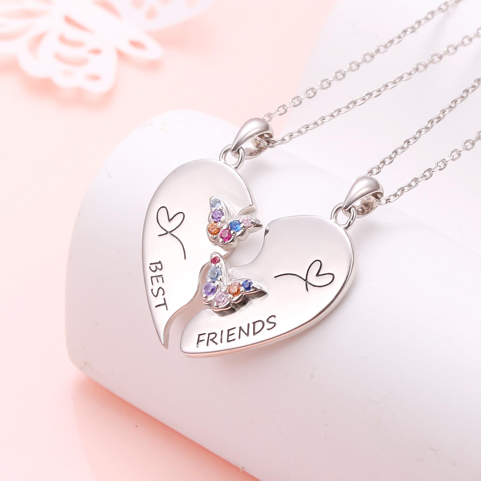 Flyow S925 Sterling Silber Freundschaft Halskette - Matching Herz beste Freunde Halsketten für 2 Mädchen BFF Halskette Set Frauen Schmuck Geschenk