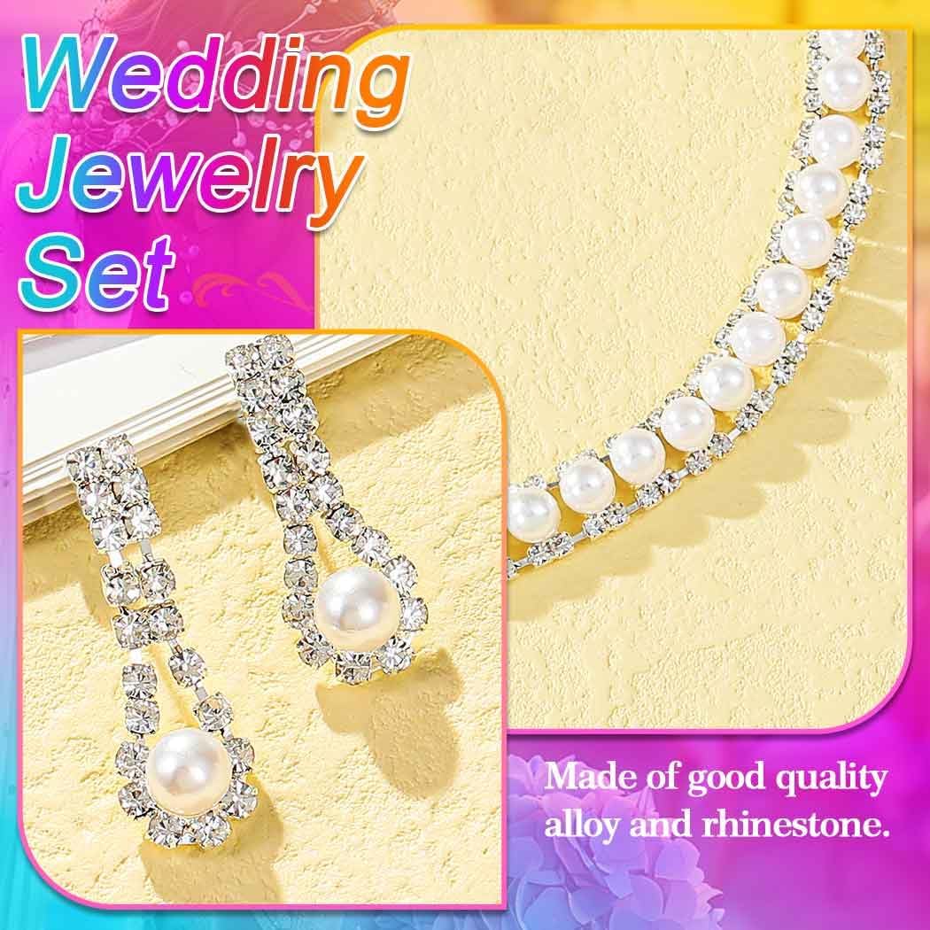 Aukmla Bridal Wedding Jewelry Set Silver Sparkly Pearl Choker Necklace Earrings Sets Rhinestone Prom Jewelry for Women and Brides - Image 7