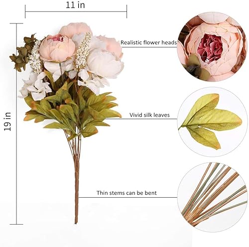 Luyue 2Pcs Vintage Artificial Peony Fake Silk Flowers Bouquet Home Wedding Floral Decoration(Light Pink) #TOP3