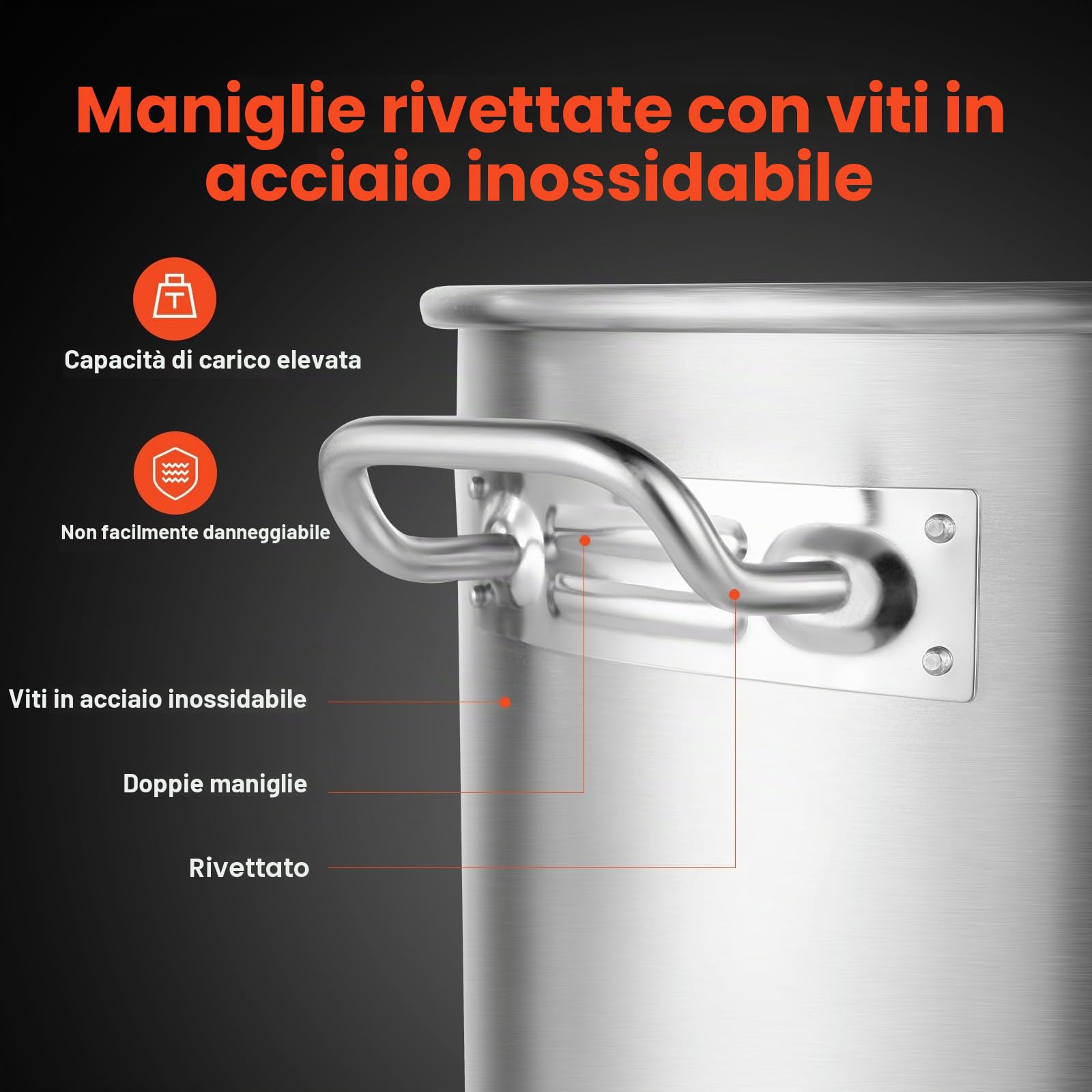 VEVOR Pentola in Acciaio Inox, Pentola per Salse con Cestello 94,6 L, Coperchio e Manico, Pentola Resistente di Grado Commerciale, Trattamento di Macinazione, per Eventi di Grandi Gruppi, Argento