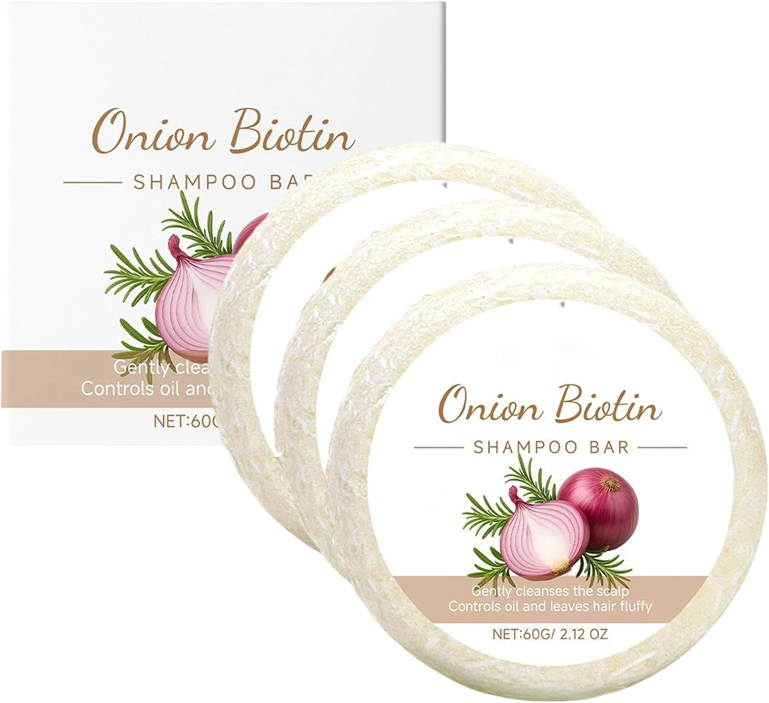 3Pc Onion Biotin Shampoo Bar, Onion Rosemary Shampoo Soap, Nourishing Purifying Solid Natural Biotin Onion Bar Shampoo For Fine and Greasy Hair