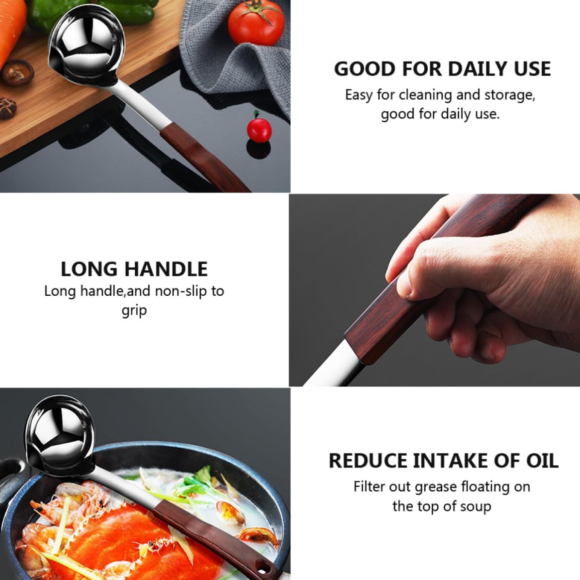 Stainless Steel Oil Filter Colander Long Handle Scoop with Handle Hole
