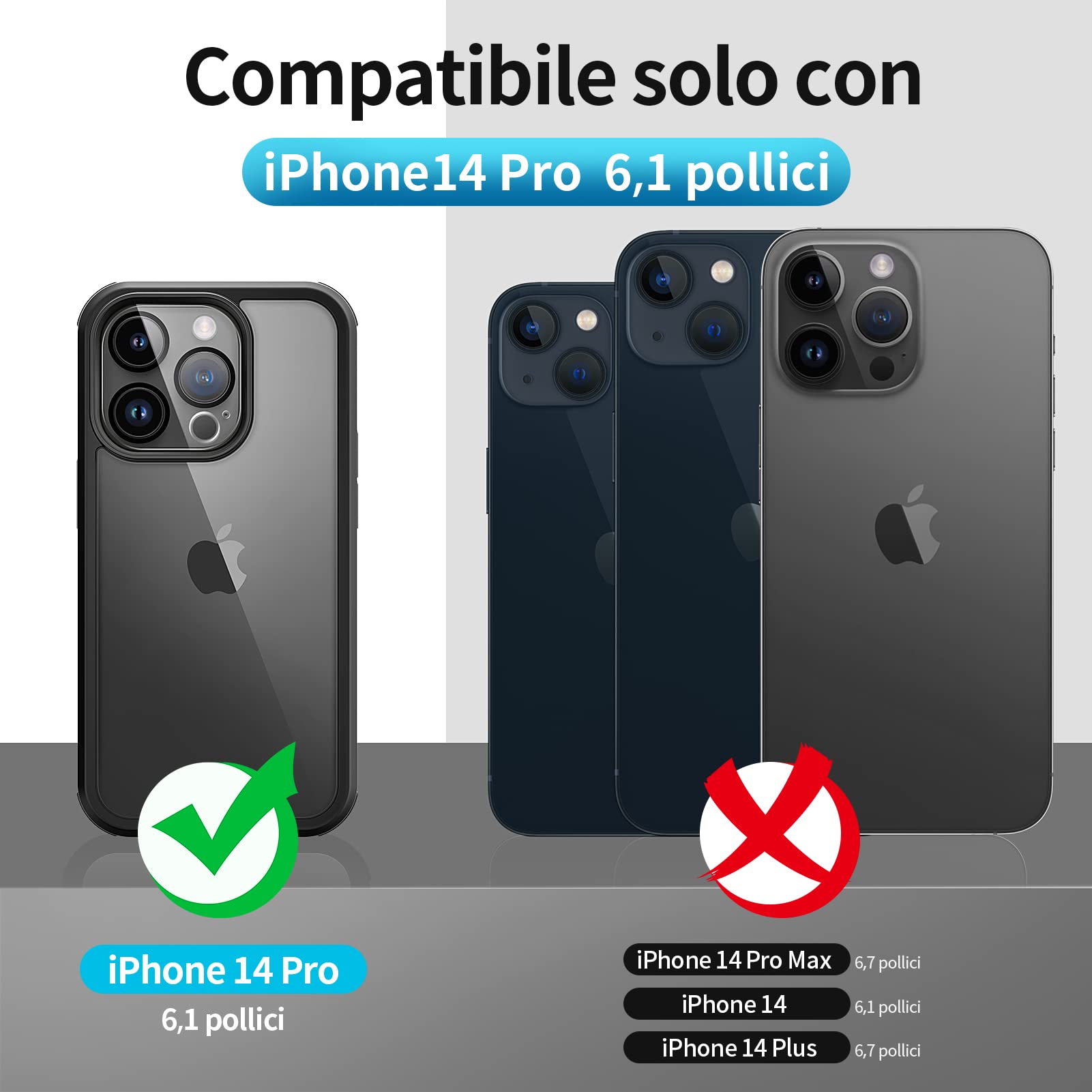 seacosmo Cover per iPhone 14 Pro, [9H HD] Integrata Vetro Temperato Schermo e Pellicola Fotocamera 360 Gradi Antiurto Custodia, Rugged Protezione Slim Case per iPhone 14 Pro, Nero
