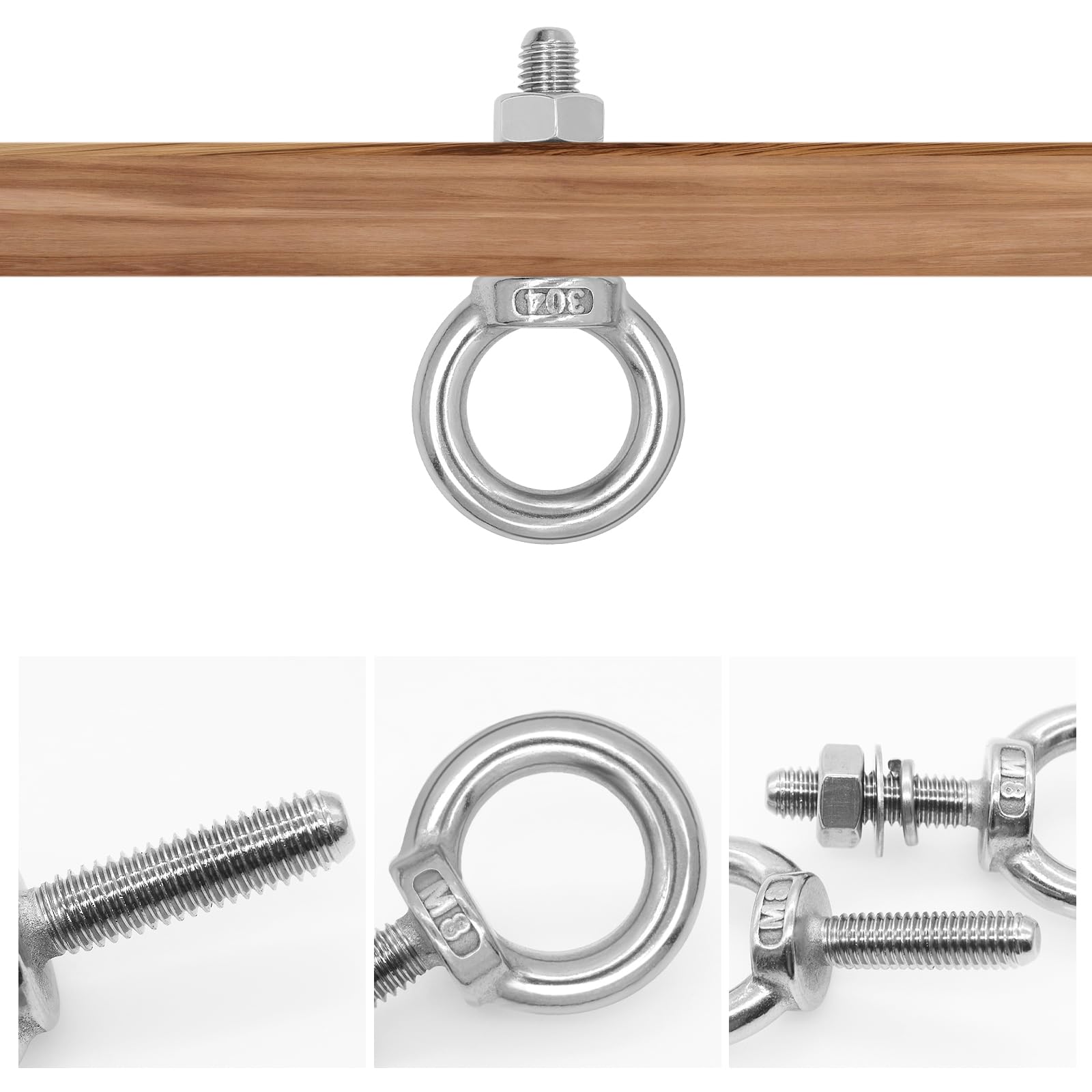 Viti Fissaggio Pesi LOPYXBR Viti Ad Anello M8x80mm - 8 Pezzi In Acciaio Inox 316 Con Dadi E Rondelle Viti Sospensione 316 - 4