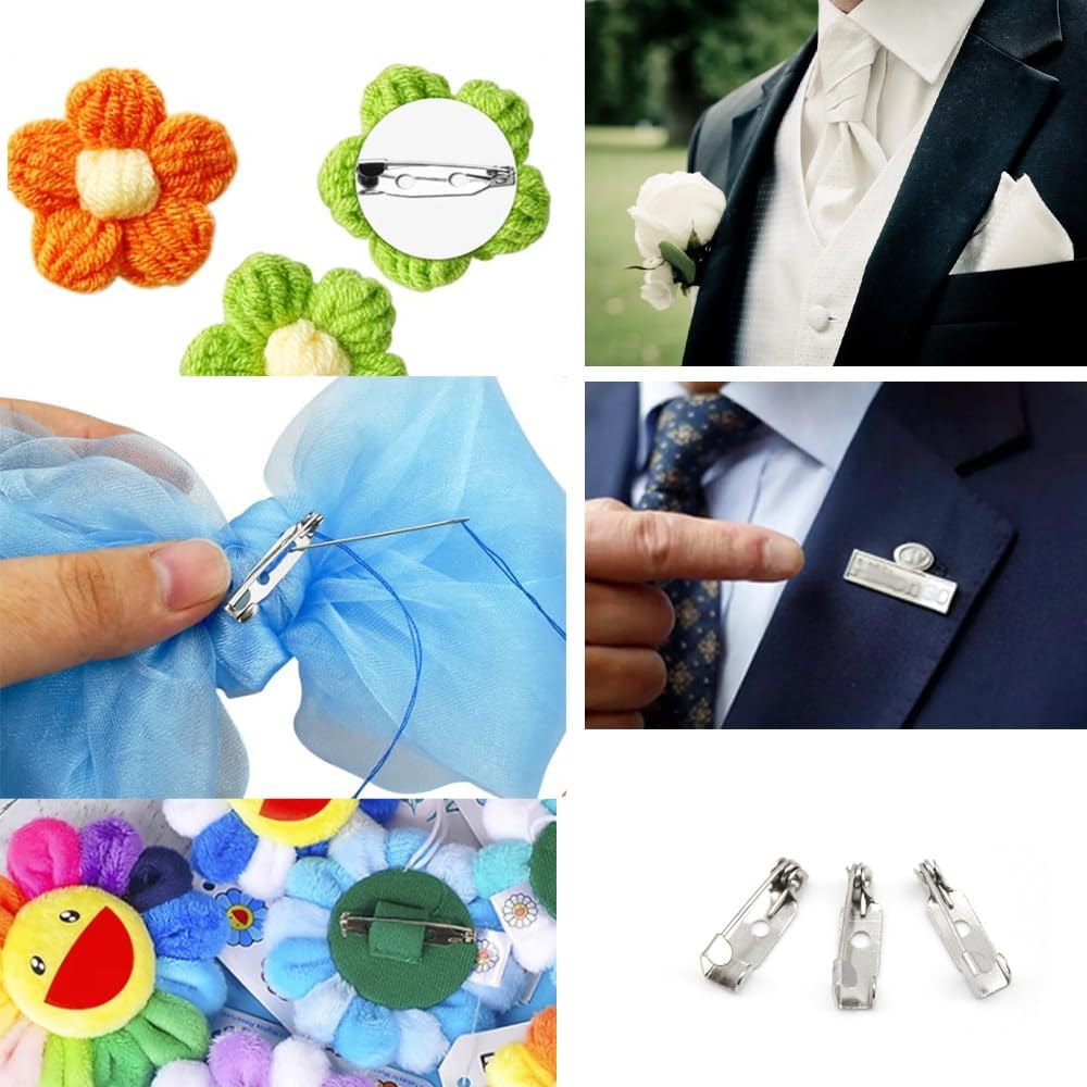 200 Pieces Bar Pin Back 20mm Brooch Pin Back Metal Back Brooches Bar Jewelry Pins Locking Pin Back Clasp for Badges DIY Craft Name Tags (20mm/DIY)