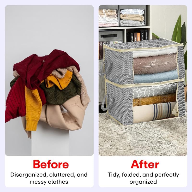 Image of PRIME PICK Lock Pattern Cloth Organizer Large Capacity Foldable Storage Box Multipurpose Clothes, Blankets, Sarees Organizer, Pack of 6 Storage Bins for Wardrobe & Home
