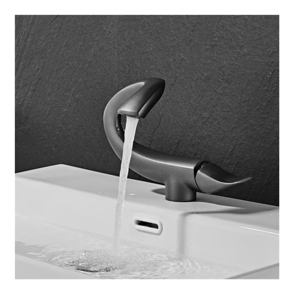 Brass Basin Faucet Hot and Cold Water Wash Basin Counter Basin Fixed Sitting Faucet FES-6066(Grey,Short)