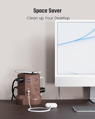 Miniatura 7 de SUPERDANNY Regleta protectora contra sobretensiones con cargador inalámbrico de 15 W, estación de carga de 13 A con protección contra sobretensiones