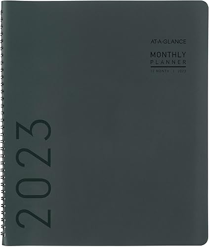 AT-A-GLANCE Agenda mensual 2023, 9 x 11 pulgadas, grande, pestañas mensuales, bolsillo, piel sintética, contemporánea, bosque (70250 x 61)