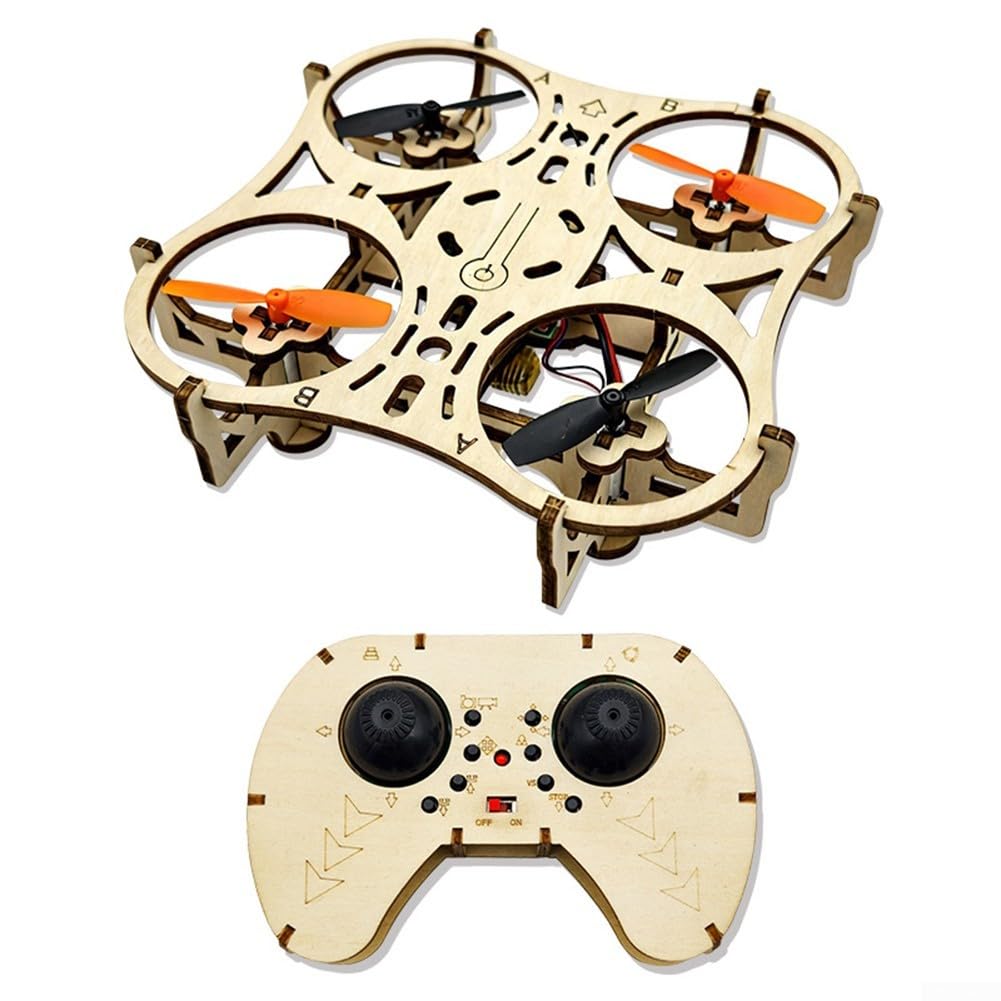 Holz-Drohnen Bausatz zum Selberbauen, RC Quadcopter mit LED-Lichtern, 360° Stunts, Intelligente Schwebefunktion, 3 Geschwindigkeitsstufen, Ferngesteuertes Flugzeug für Anfänger und Experten