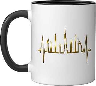 Dubai Skyline Heartbeat Burj Khalifa UAE Fan I Love Dubai Ceramic Mug, Black/White